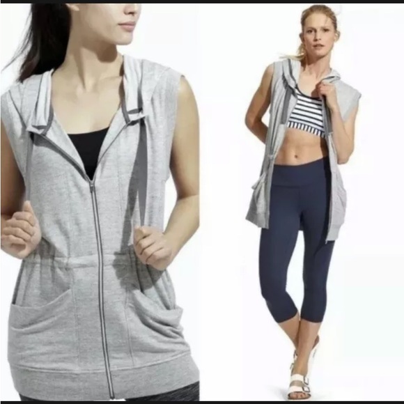 Athleta Lotus Vest Gray Hooded Drawstring Vest - Picture 1 of 14